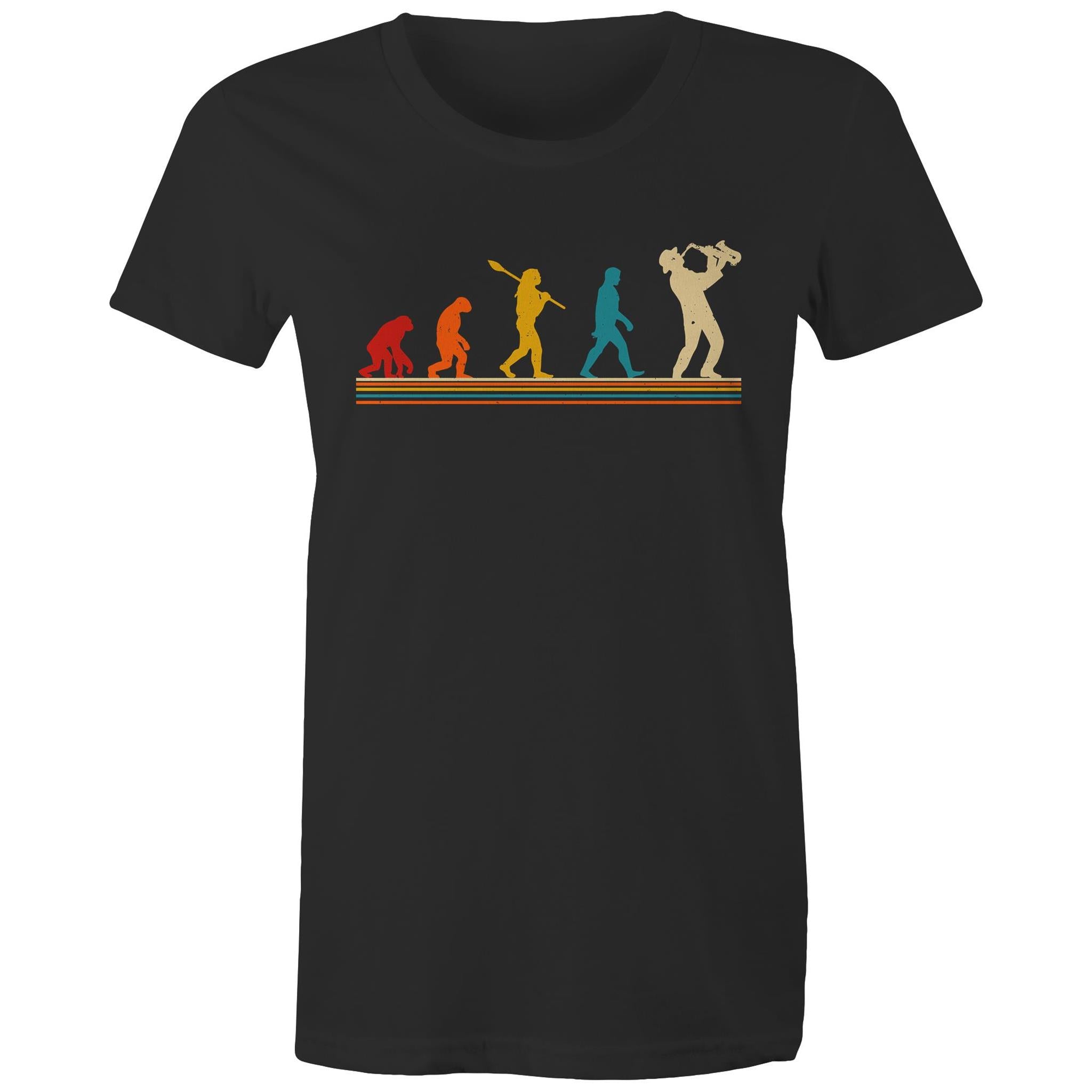 Saxophone Player Evolution - Womens T-shirt Black Womens T-shirt Music Printed In Australia