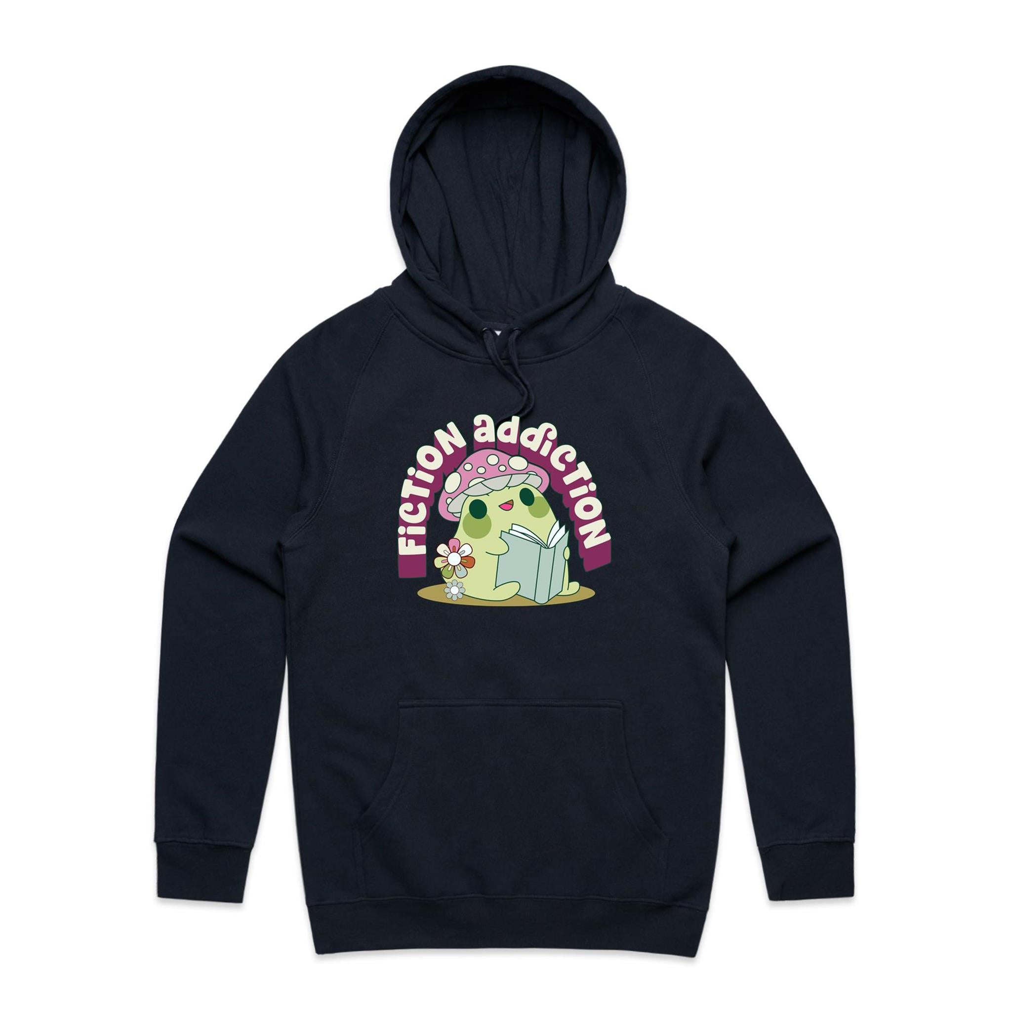 Fiction Addiction - Mens Hoodie Navy Mens Hoodie Printed In Australia Reading