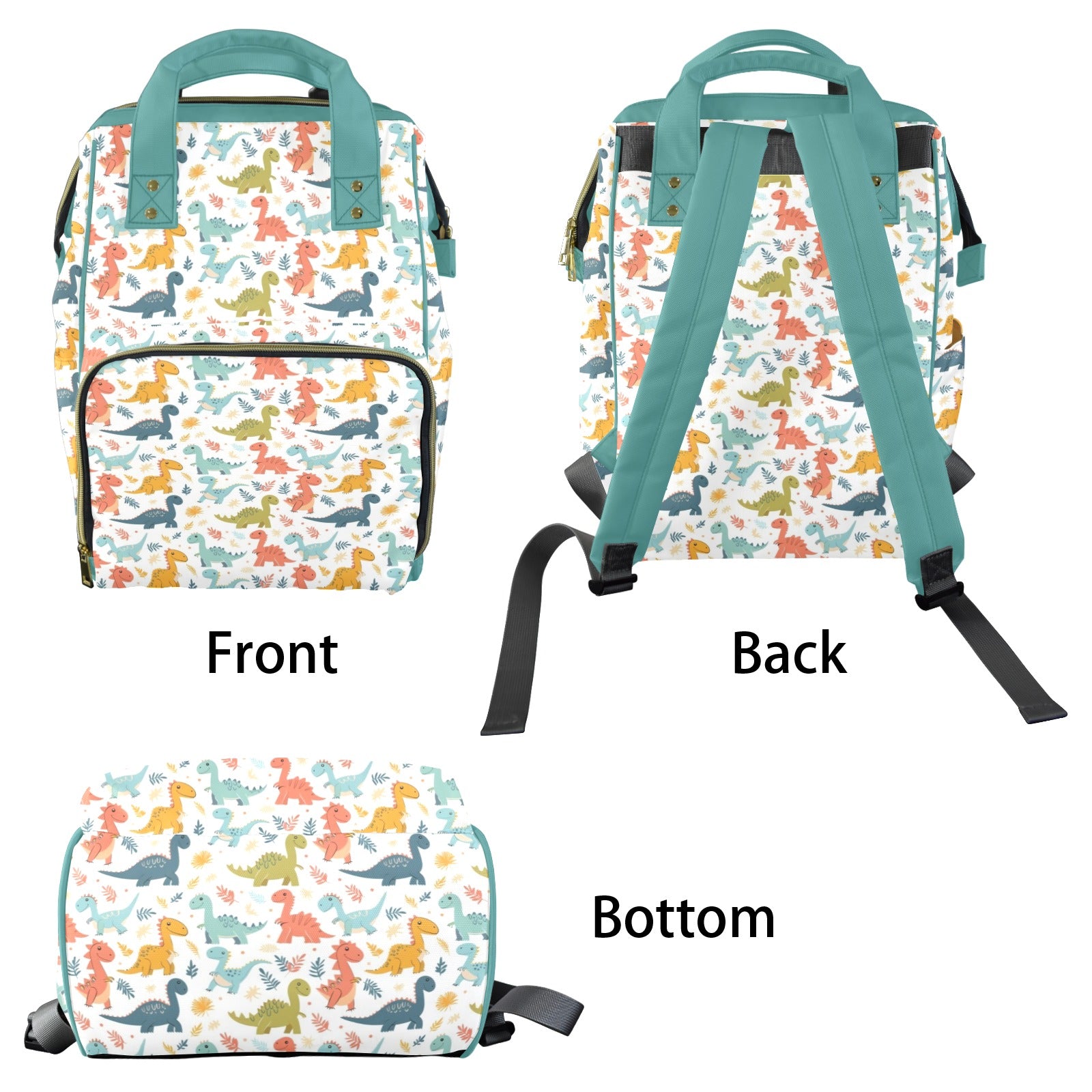 Cute Colourful Dinosaurs - Multi-Function Backpack, Nappy / Diaper Bag