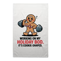 Working On My Holiday Bod, It's Cookie Shaped AS Colour Tea Towel White One Size Tea Towel Christmas Printed In Australia