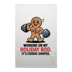 Working On My Holiday Bod, It's Cookie Shaped - AS Colour Tea Towel White One Size Tea Towel Christmas Printed In Australia