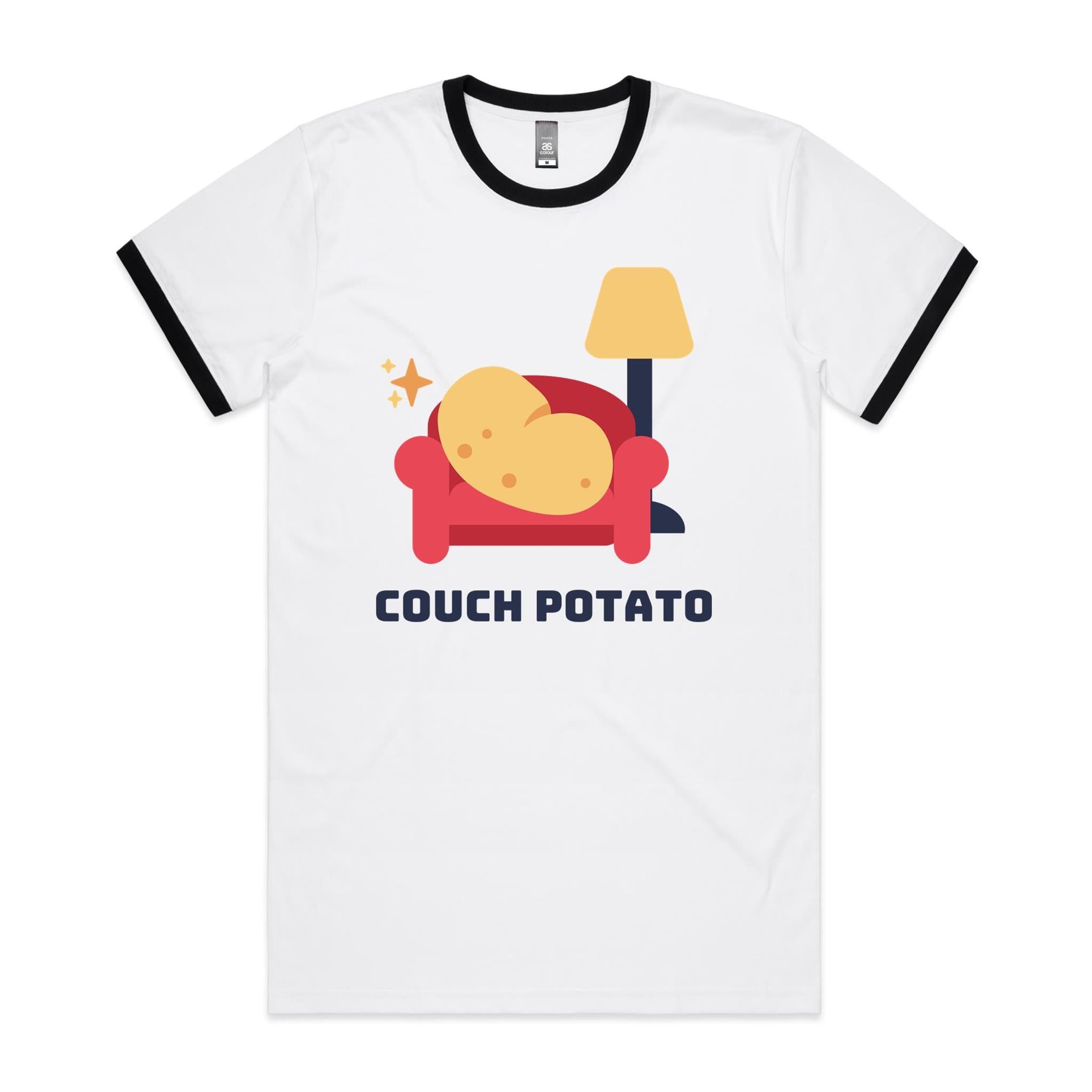 Couch Potato - Staple Ringer Tee White Black Ringer T-Shirt Printed In Australia