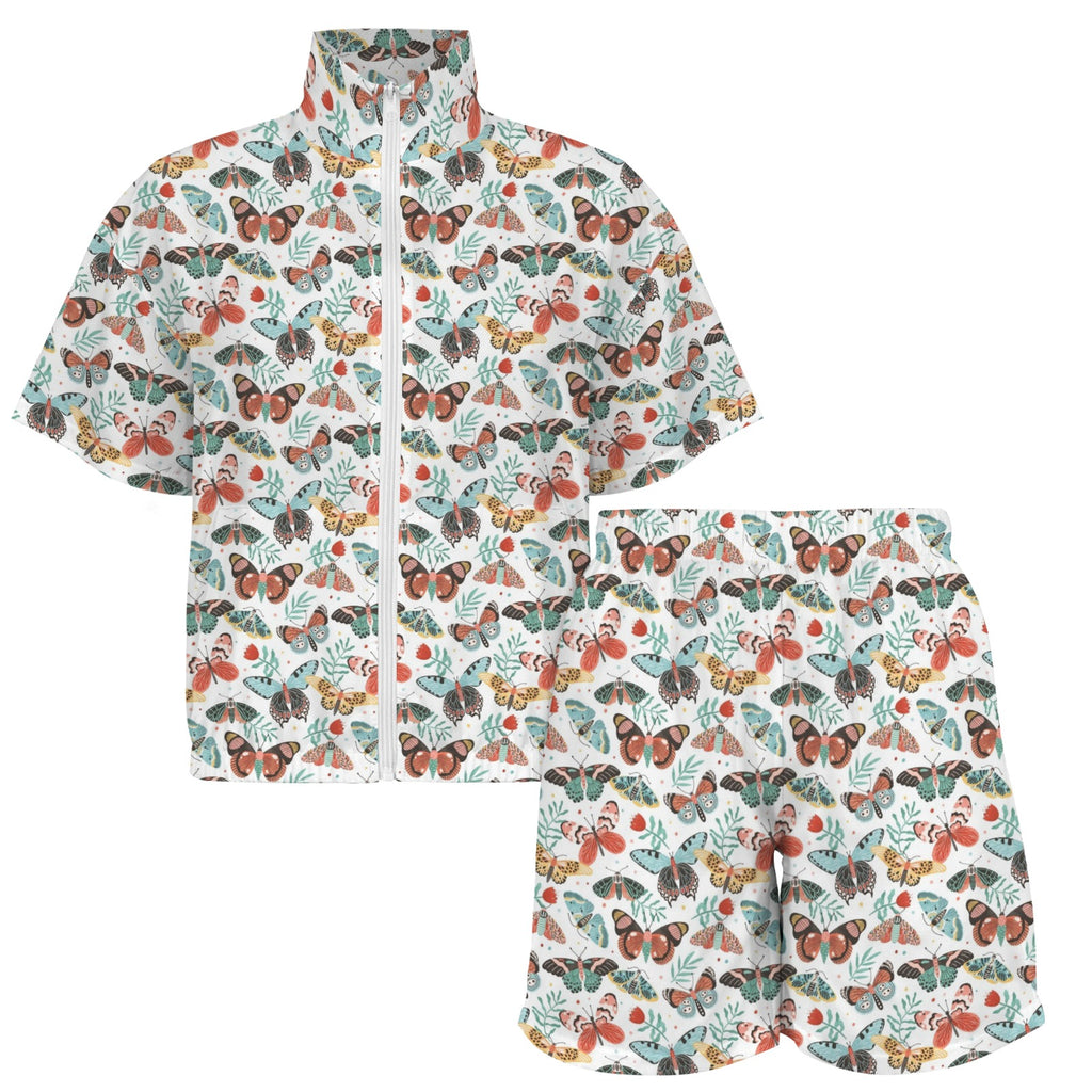 Pretty Moths And Butterflies Women's Windbreaker Short Set Women's Windbreaker Short Set animal Printed Offshore