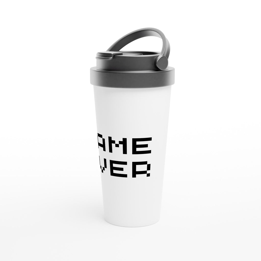 Game Over - White 15oz Stainless Steel Travel Mug Travel Mug Games Globally Fulfilled