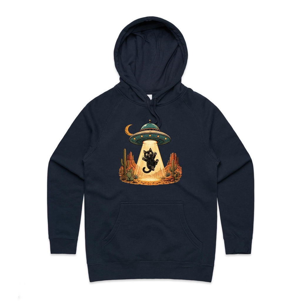 Black Cat Alien UFO Abduction Women's AS Colour Hoodie