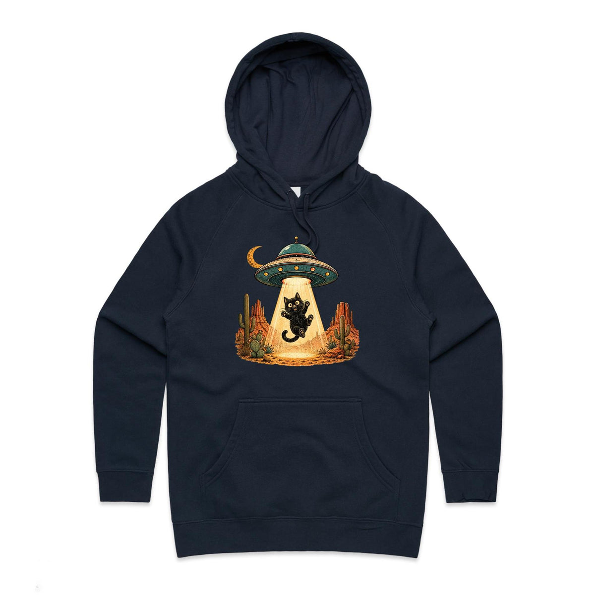 Black Cat Alien UFO Abduction Women's AS Colour Hoodie