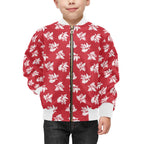 Red Retro Foliage Kids Bomber Jacket Kids Bomber Jacket Plants Printed Offshore