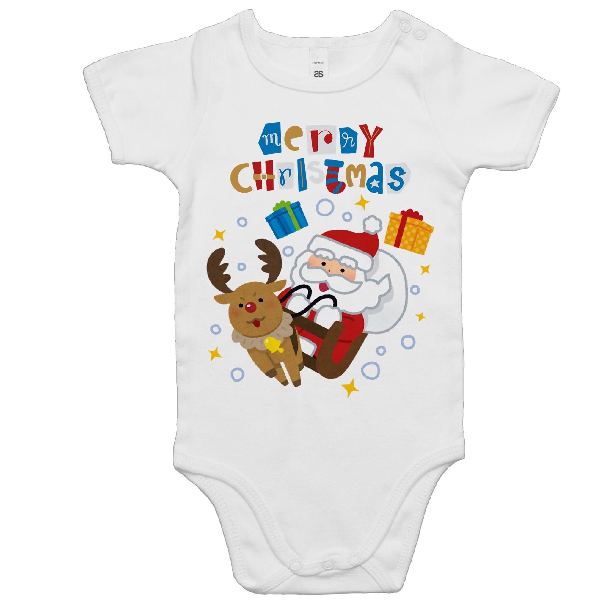 Santa Merry Christmas - Baby Bodysuit White Baby Christmas Bodysuit Christmas Printed In Australia