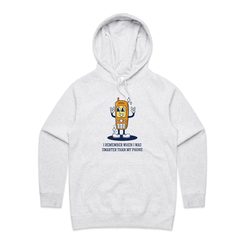 I Remember When I Was Smarter Than My Phone - Womens Hoodie White Marle Womens Hoodie Printed In Australia Tech