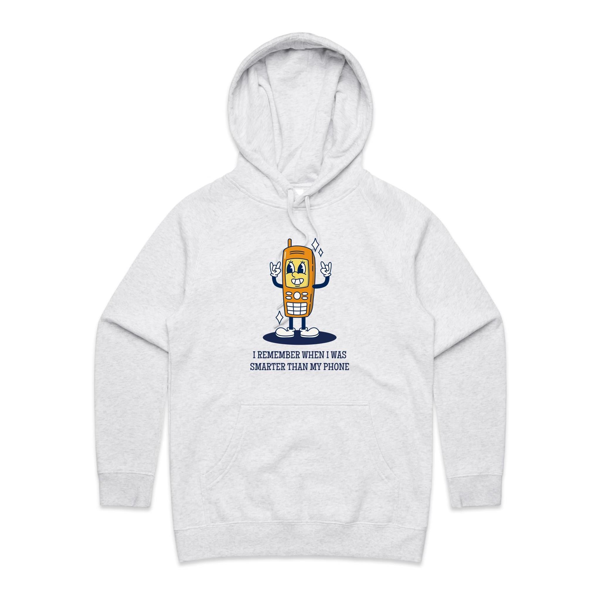 I Remember When I Was Smarter Than My Phone - Womens Hoodie White Marle Womens Hoodie Printed In Australia Tech