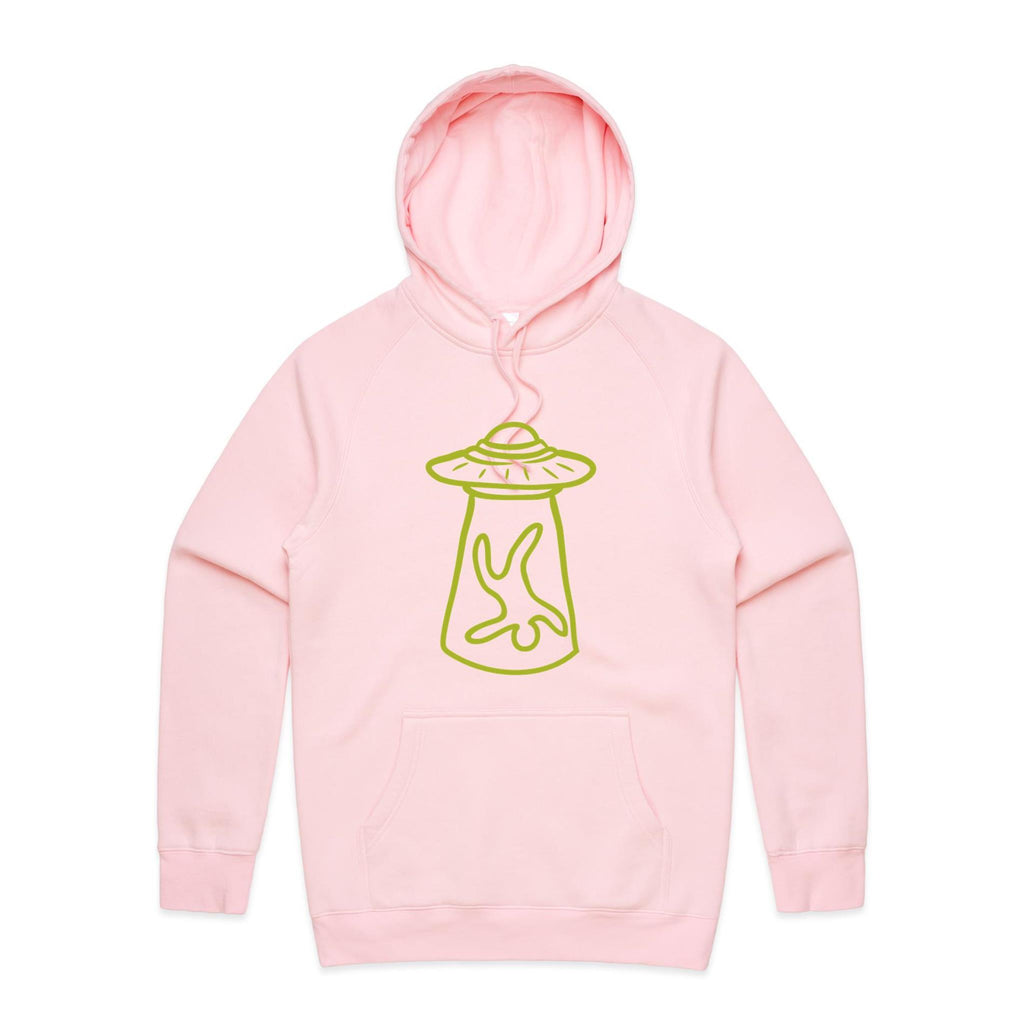 Alien Abduction, UFO - Mens Hoodie Pink Mens Hoodie Printed In Australia Sci Fi