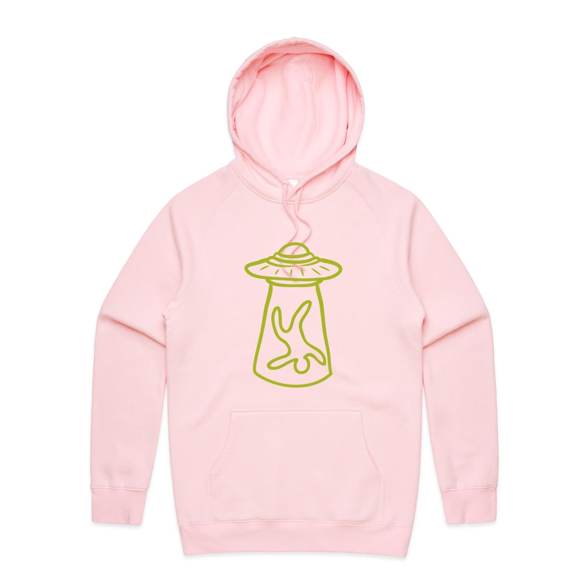 Alien Abduction, UFO - Mens Hoodie Pink Mens Hoodie Printed In Australia Sci Fi