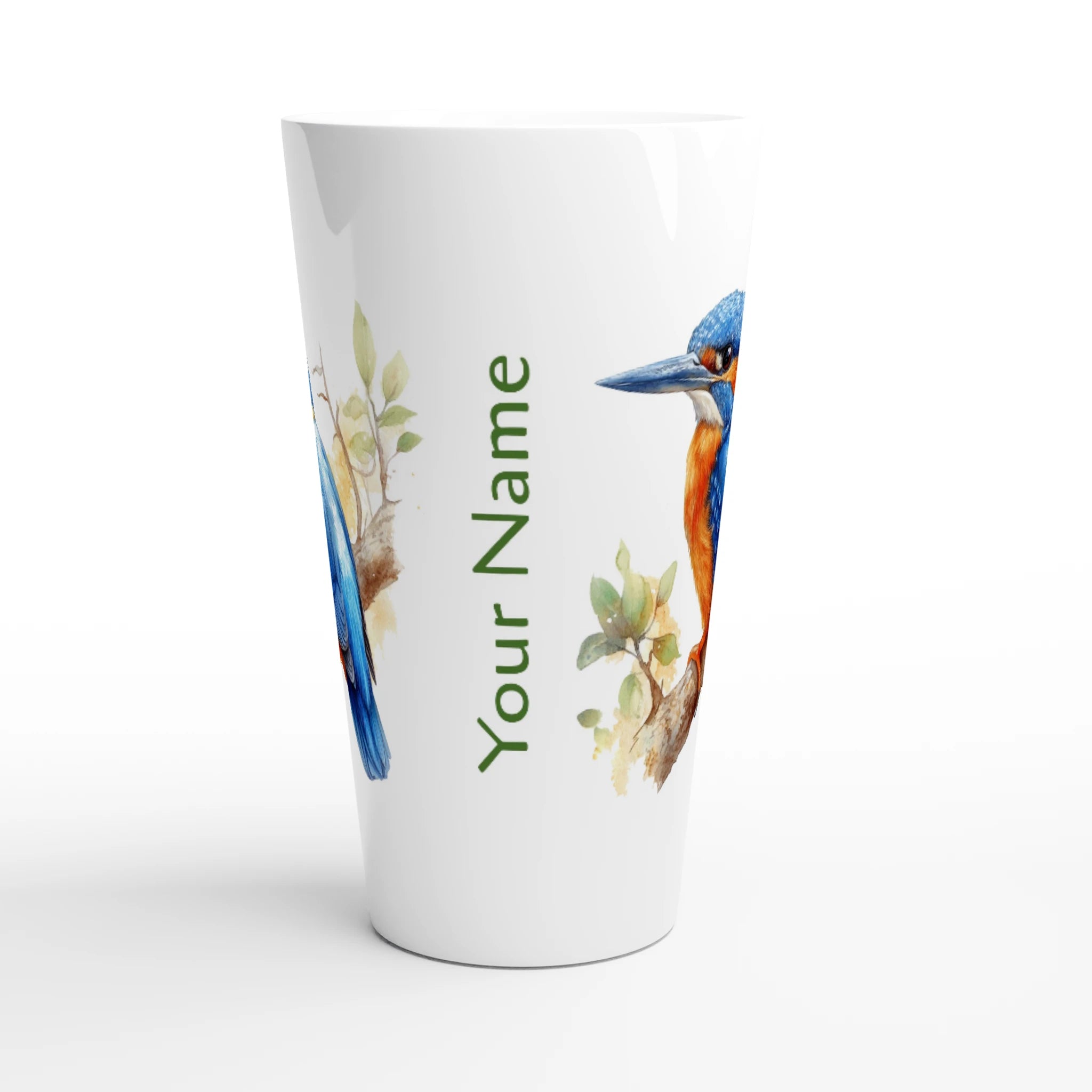 Personalise - Kingfisher, Australian Birds - White Latte 17oz Ceramic Mug Personalised Latte Mug animal Globally Fulfilled