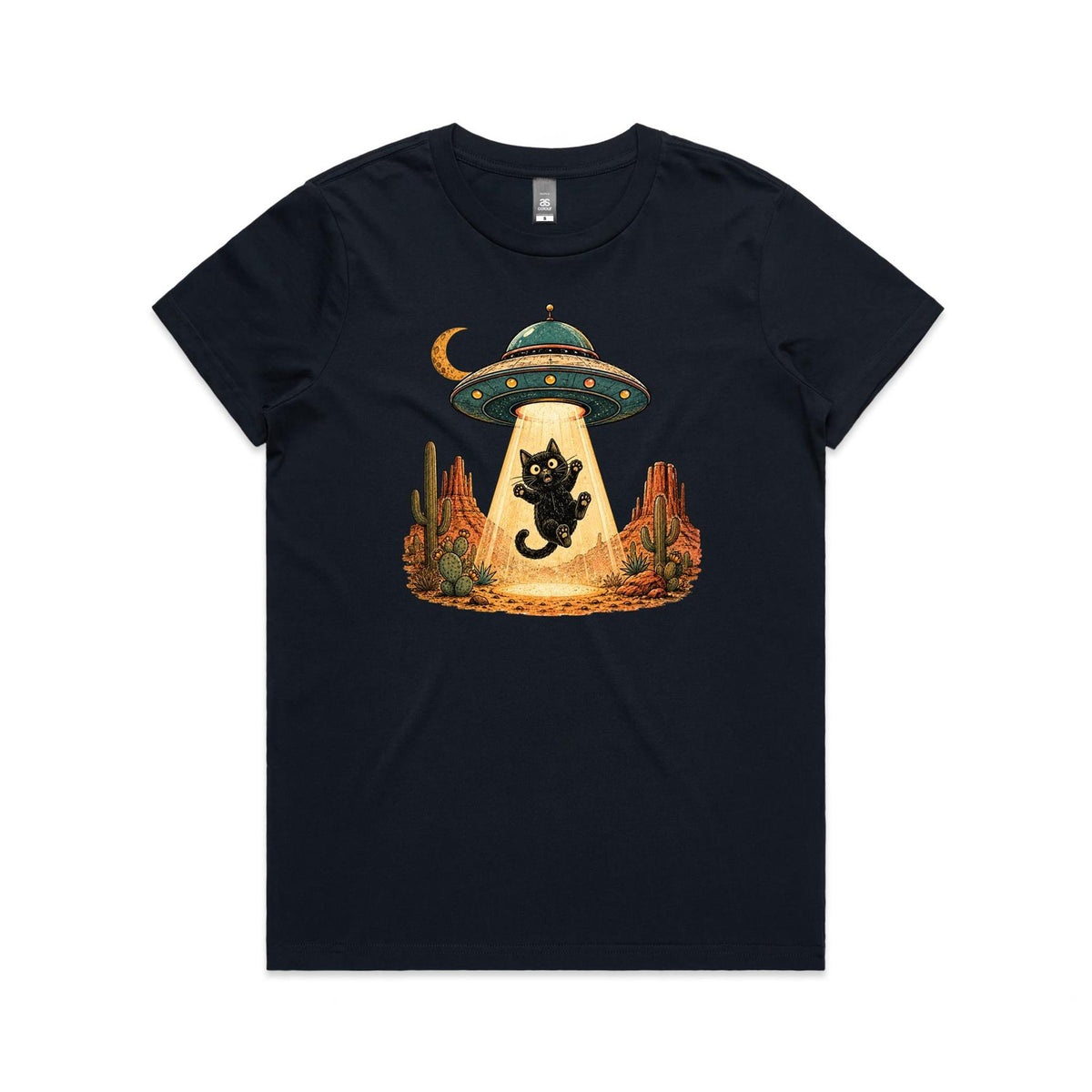 Black Cat Alien UFO Abduction Women's AS Colour T-shirt