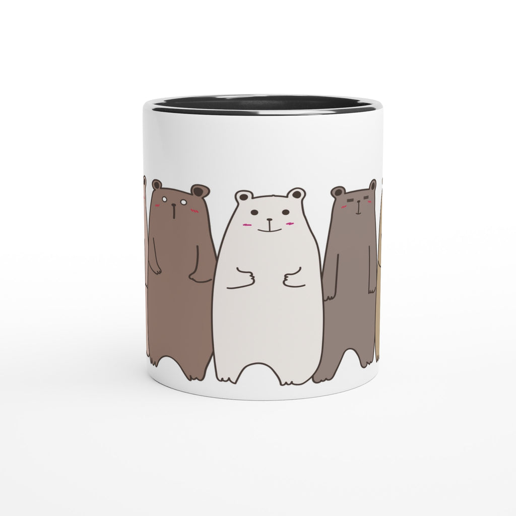 Bears In A Row - White 11oz Ceramic Mug with Colour Inside Colour 11oz Mug animal Globally Fulfilled