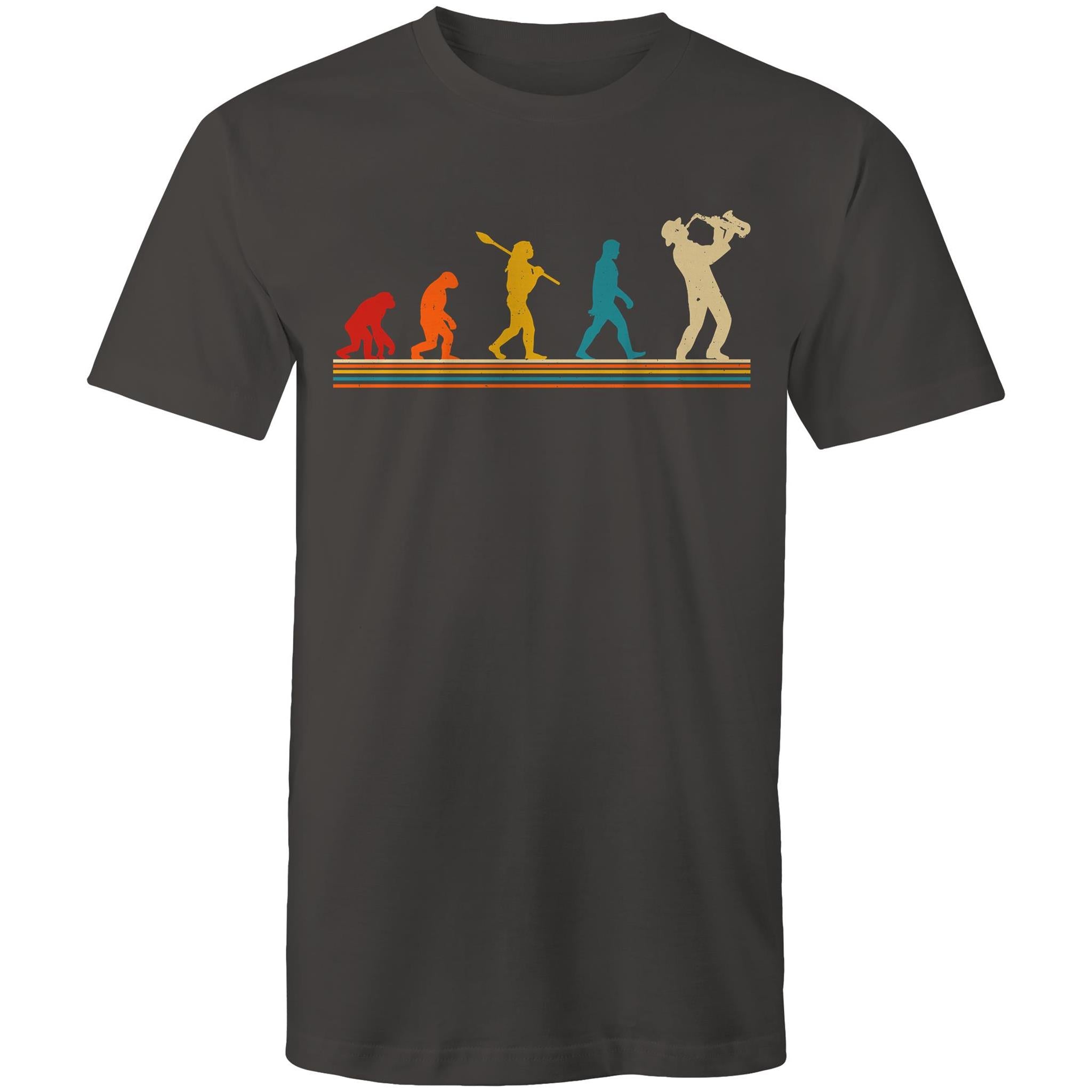 Saxophone Player Evolution - Mens T-Shirt Charcoal Mens T-shirt Music Printed In Australia