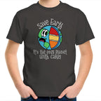 Save Earth, It's The Only Planet With Cake - Kids Youth T-Shirt Charcoal Kids Youth T-shirt Environment Food Funny Printed In Australia