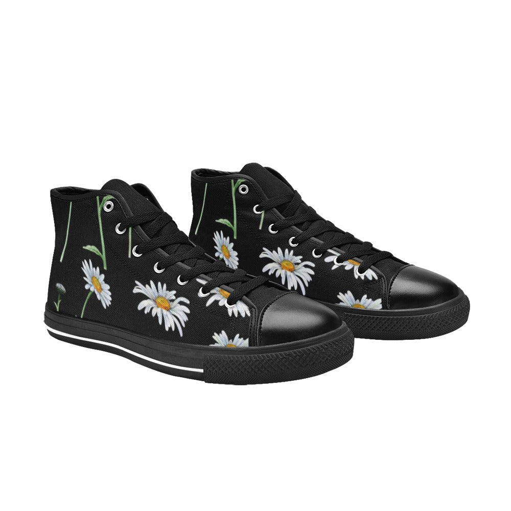 Daisy On Black - Women's High Top Canvas Shoes