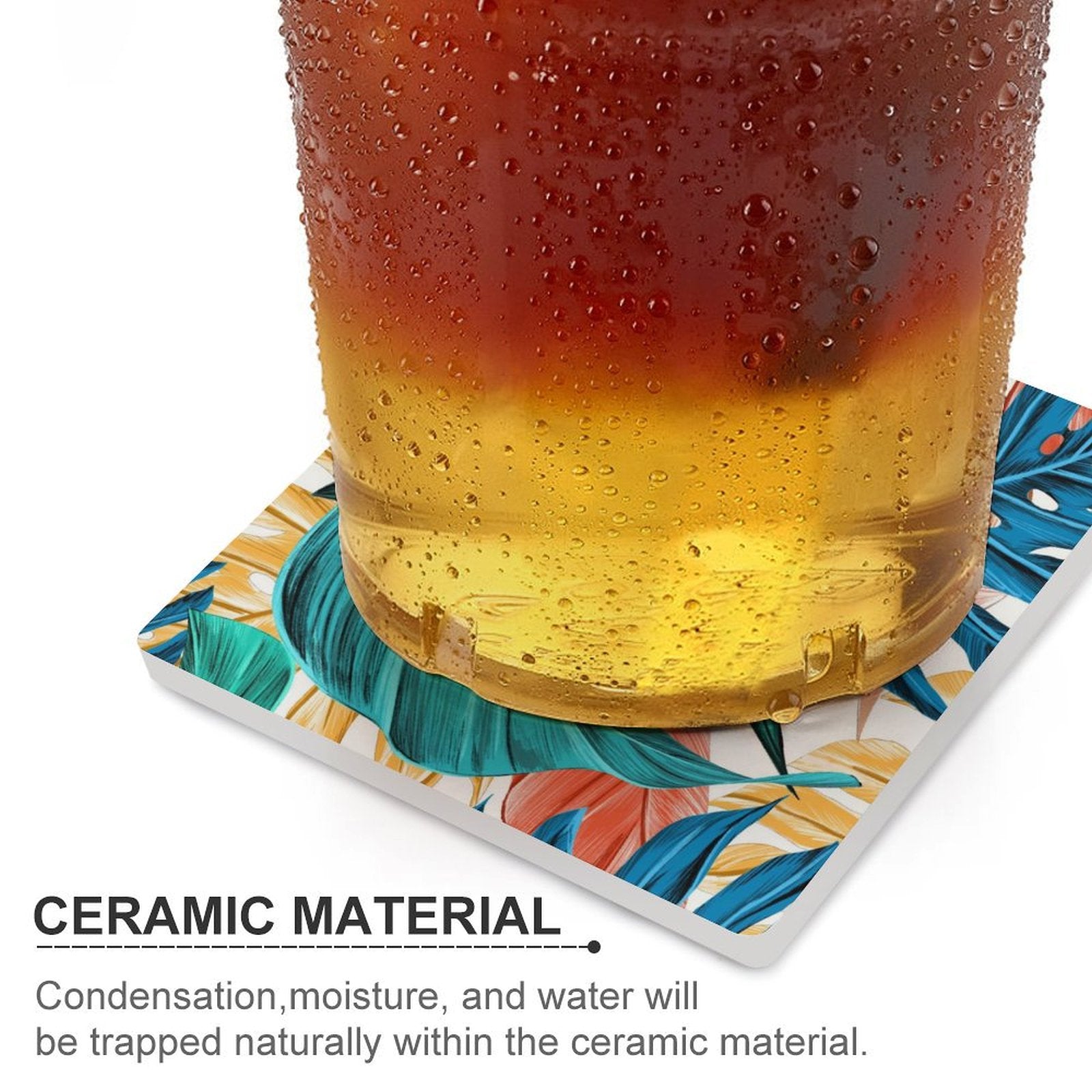 Leaves - Ceramic Coasters (Square) Ceramic Coasters Printed Offshore