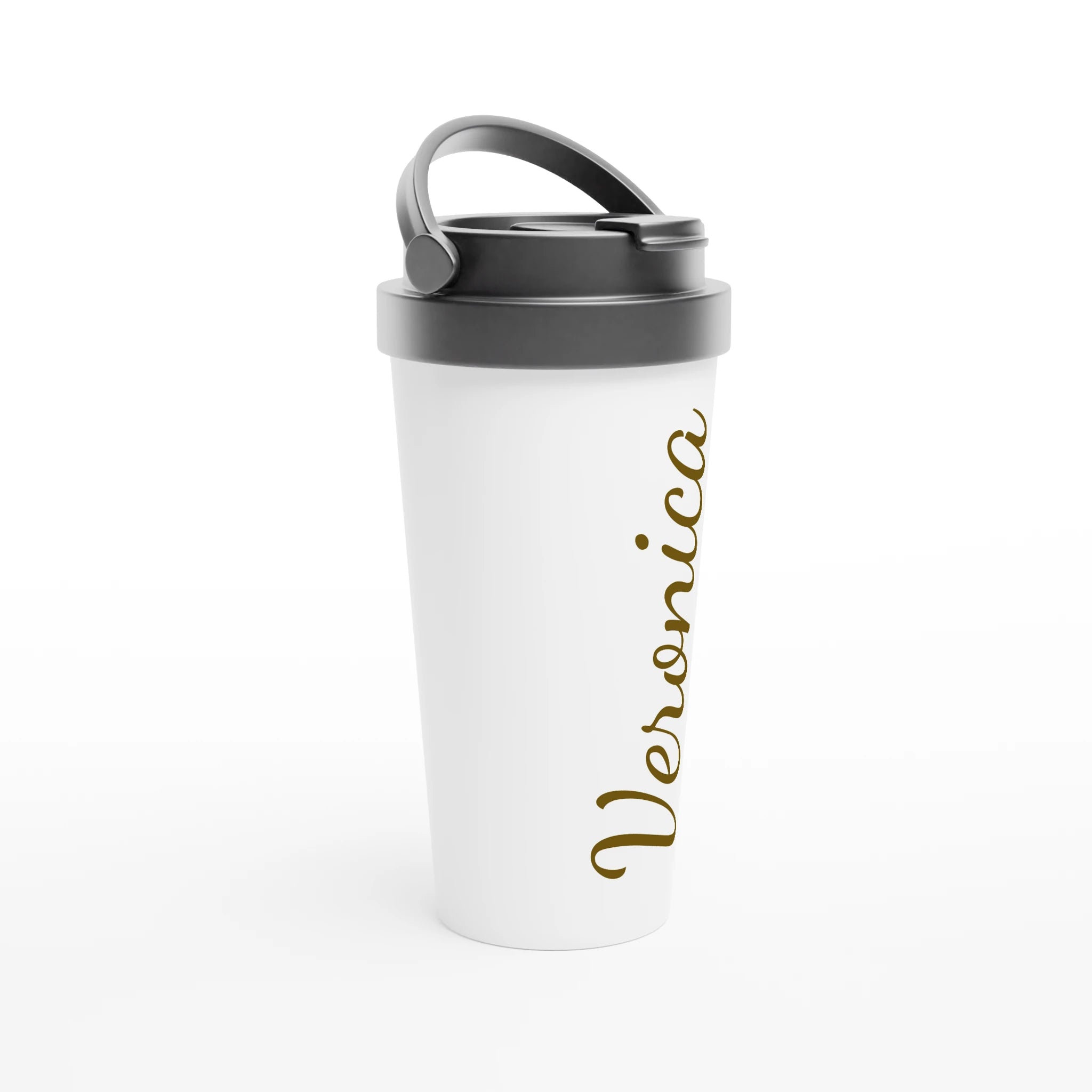 Personalise - Name In Script - White 15oz Stainless Steel Travel Mug Personalised Travel Mug customise Globally Fulfilled Name personalise