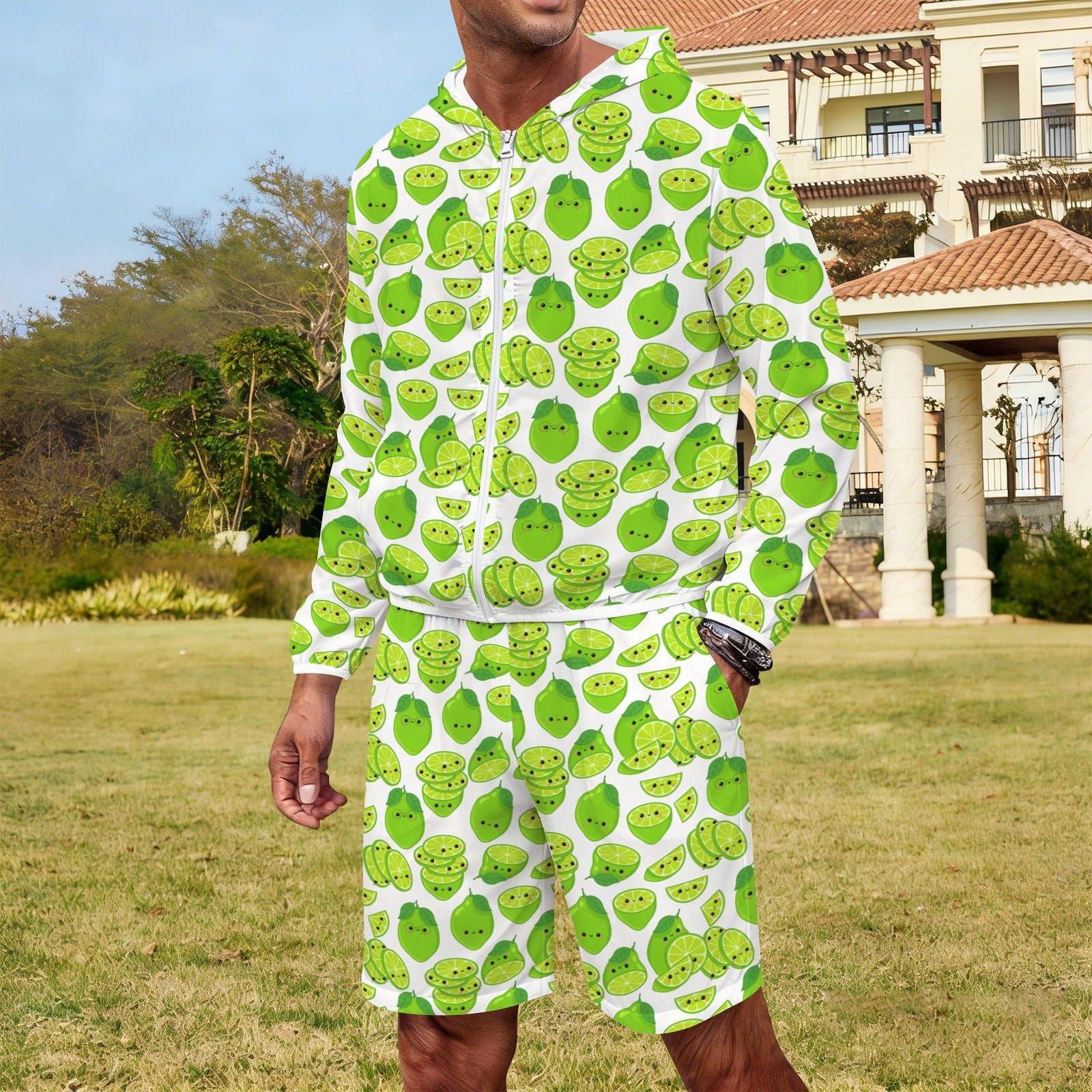 Cute Limes Men's Lightweight Sun Hoodie & Shorts Set Men's Lightweight Sun Hoodie & Shorts Food Printed Offshore