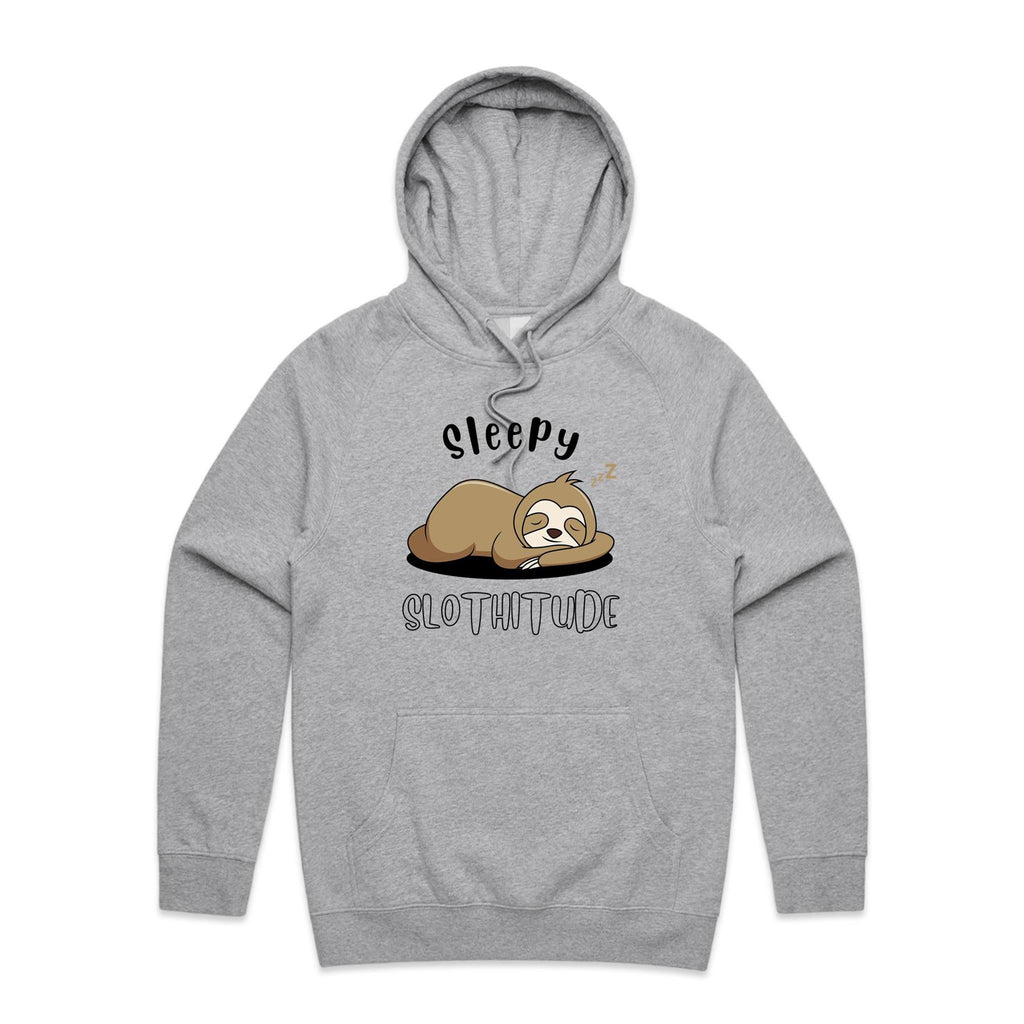 Sleepy Slothitude - Mens Hoodie Grey Marle Mens Hoodie animal Printed In Australia