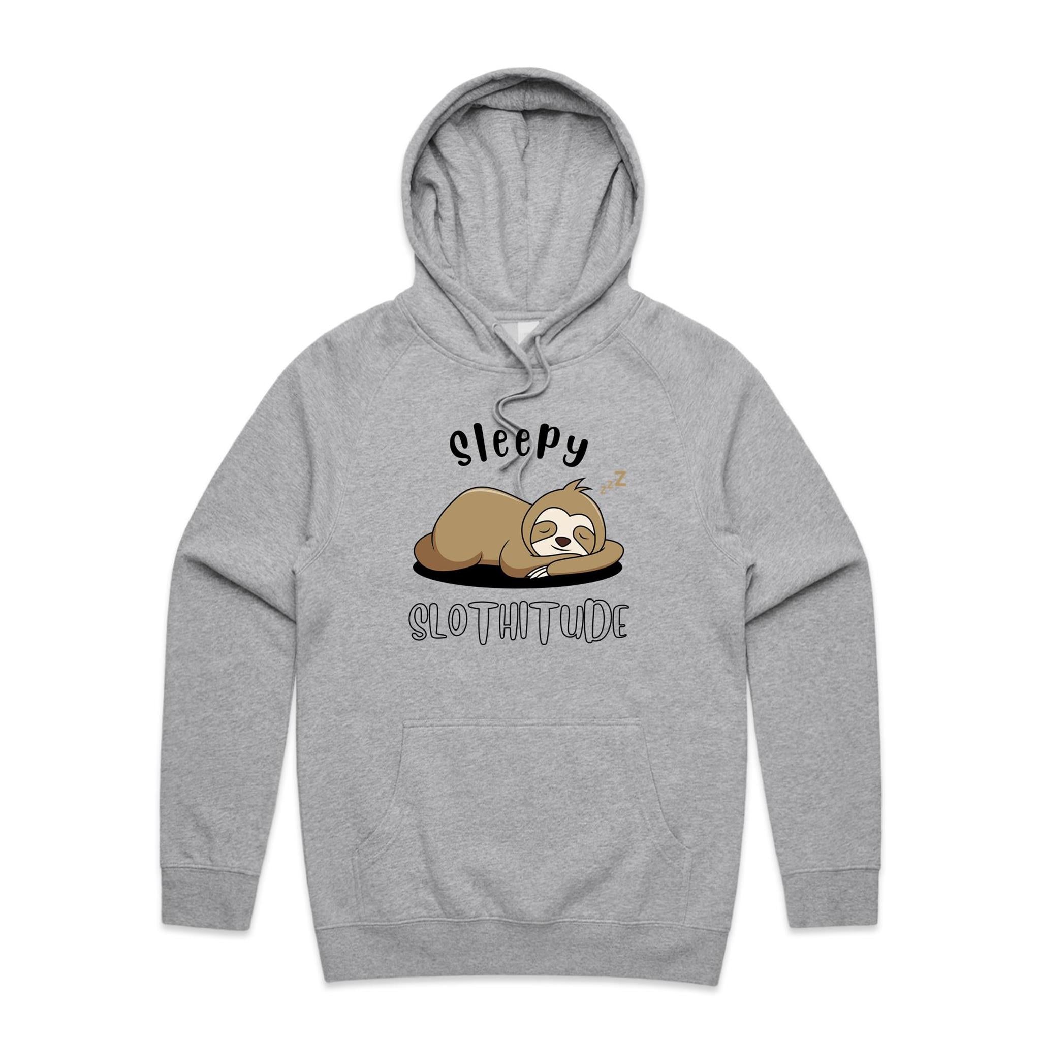 Sleepy Slothitude - Mens Hoodie Grey Marle Mens Hoodie animal Printed In Australia