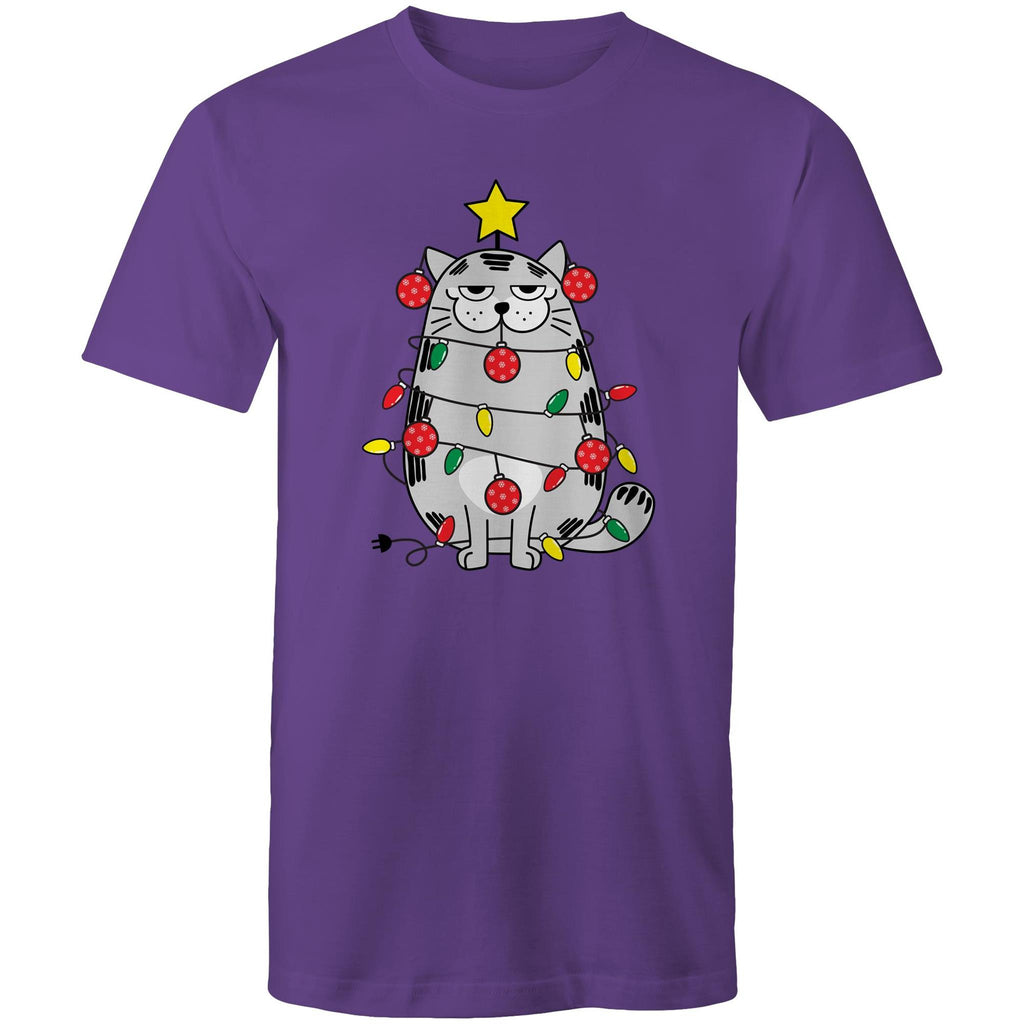 Christmas Cat - Mens T-Shirt Purple Mens Christmas T-shirt Christmas Printed In Australia