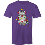 Christmas Cat - Mens T-Shirt Purple Mens Christmas T-shirt Christmas Printed In Australia