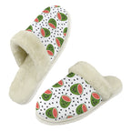 Happy Watermelons Men's Fur Trim Thick-Sole Indoor Slippers 2XL Men's Fur Trimmed Slippers Food Printed Offshore