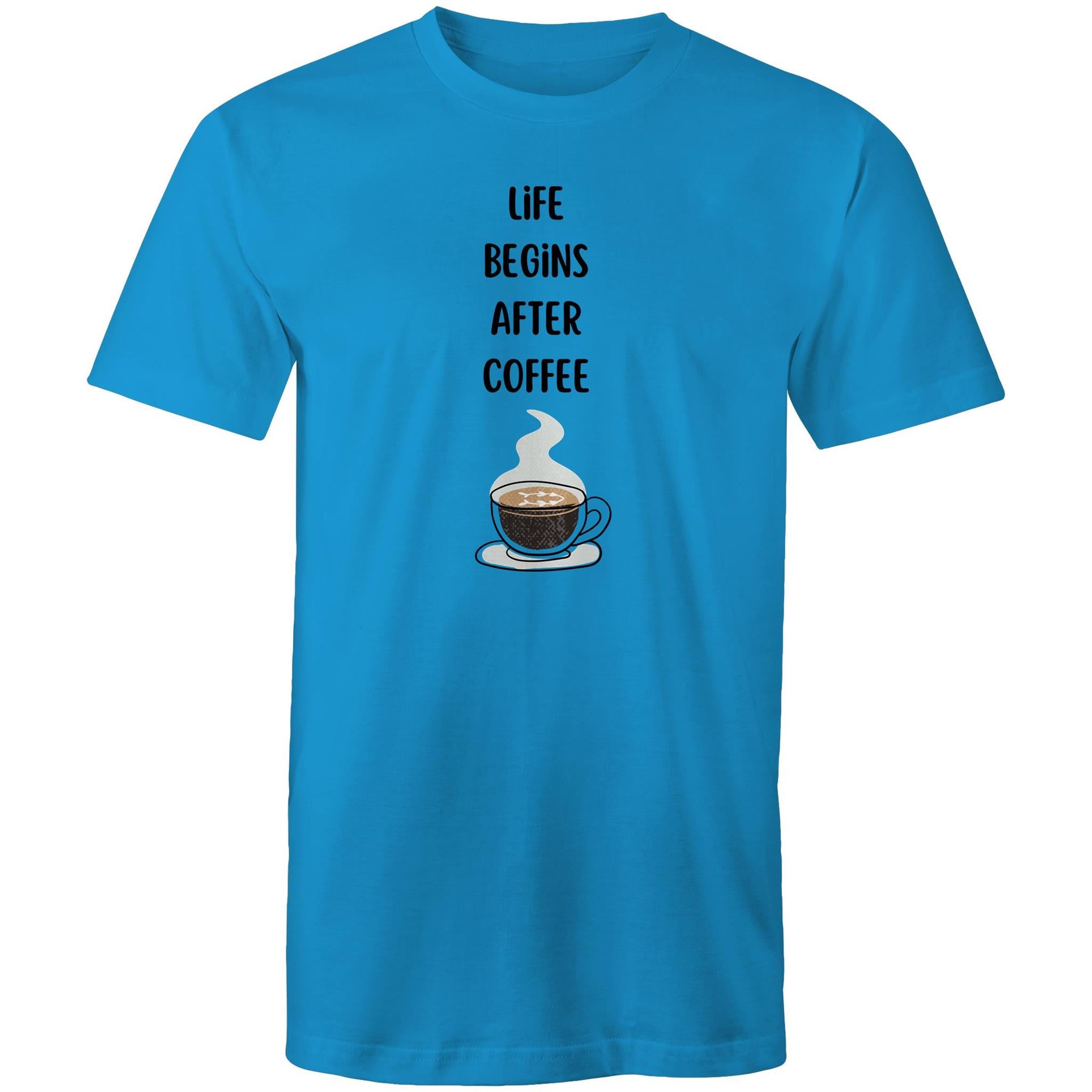 Life Begins After Coffee - Mens T-Shirt Arctic Blue Mens T-shirt Coffee Printed In Australia