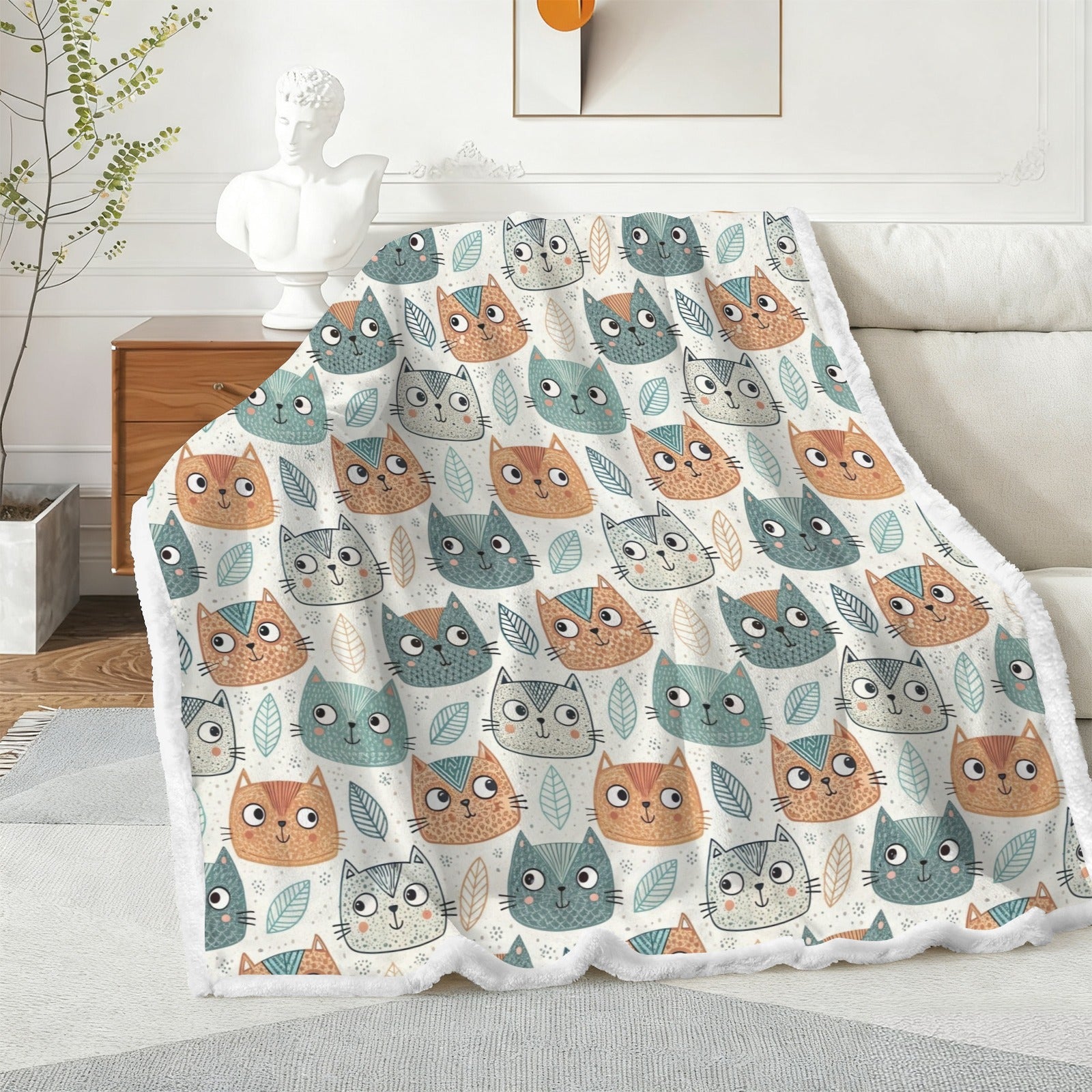 Cute Cat Faces - Double-Layer Fleece Blanket 51"x59"