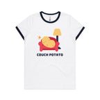 Couch Potato - Women's Ringer Tee White Navy Womens Ringer T-shirt Printed In Australia