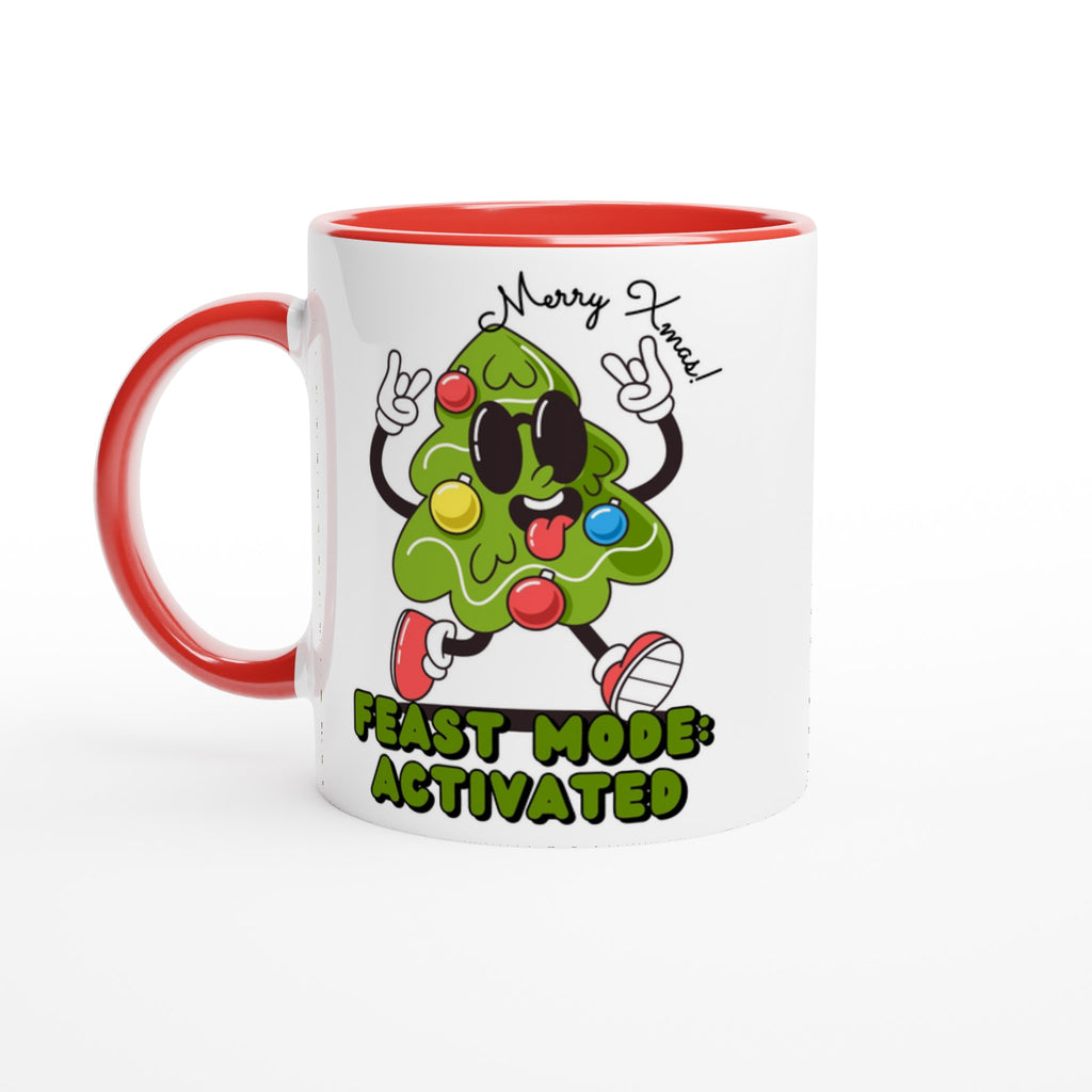 Christmas Feast Mode Activated - White 11oz Ceramic Mug with Colour Inside Ceramic Red Christmas Colour Mug Christmas Globally Fulfilled