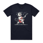 Cat Playing Guitar Men's AS Colour T-shirt Navy Mens T-shirt animal Music Printed In Australia
