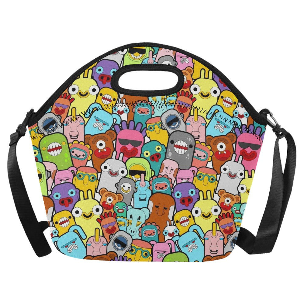 Happy Monsters Neoprene Lunch Bag/Large (Model 1669) One Size Neoprene Lunch Bag Printed Offshore Sci Fi