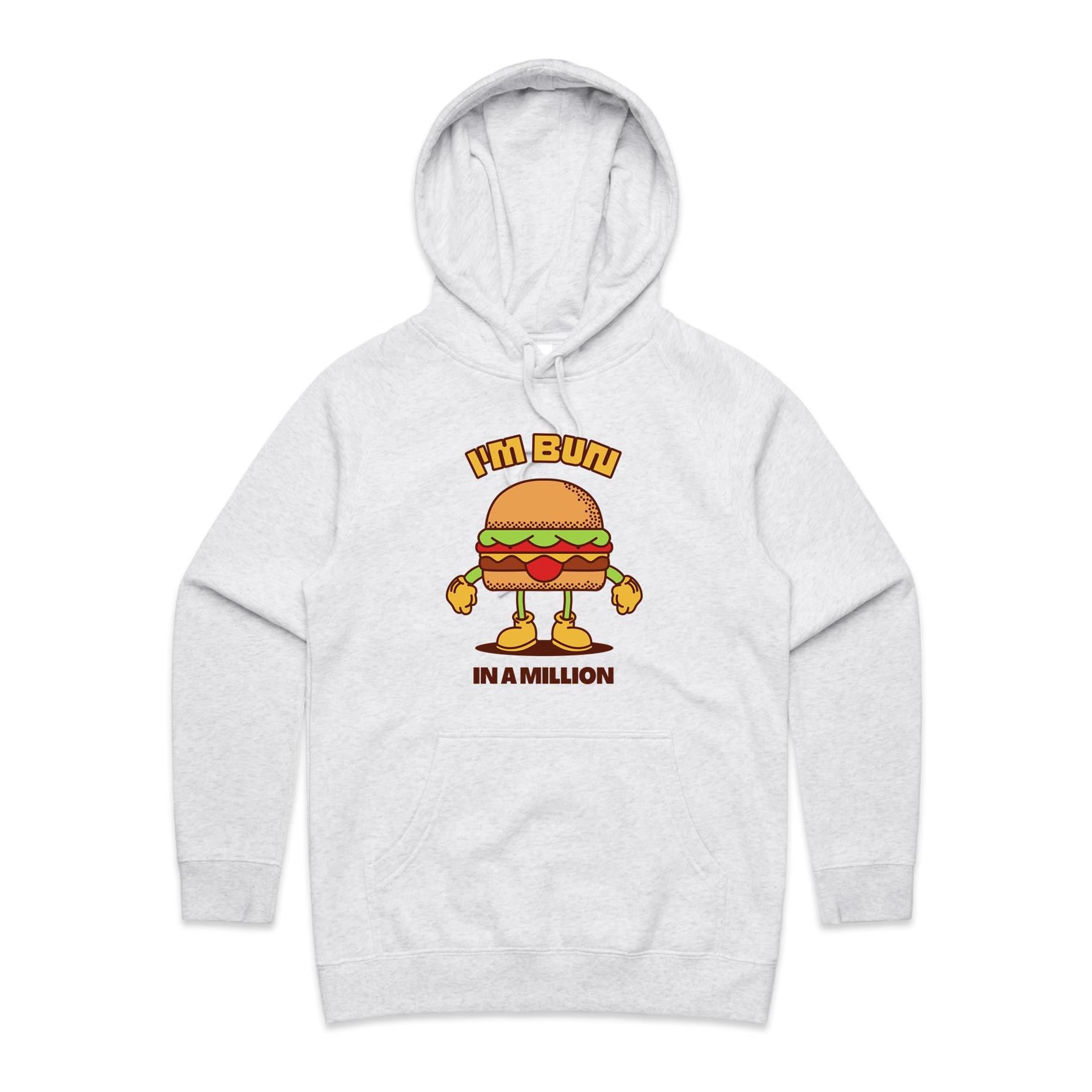 I'm Bun In A Million, Hamburger - Womens Hoodie White Marle Womens Hoodie Food Printed In Australia