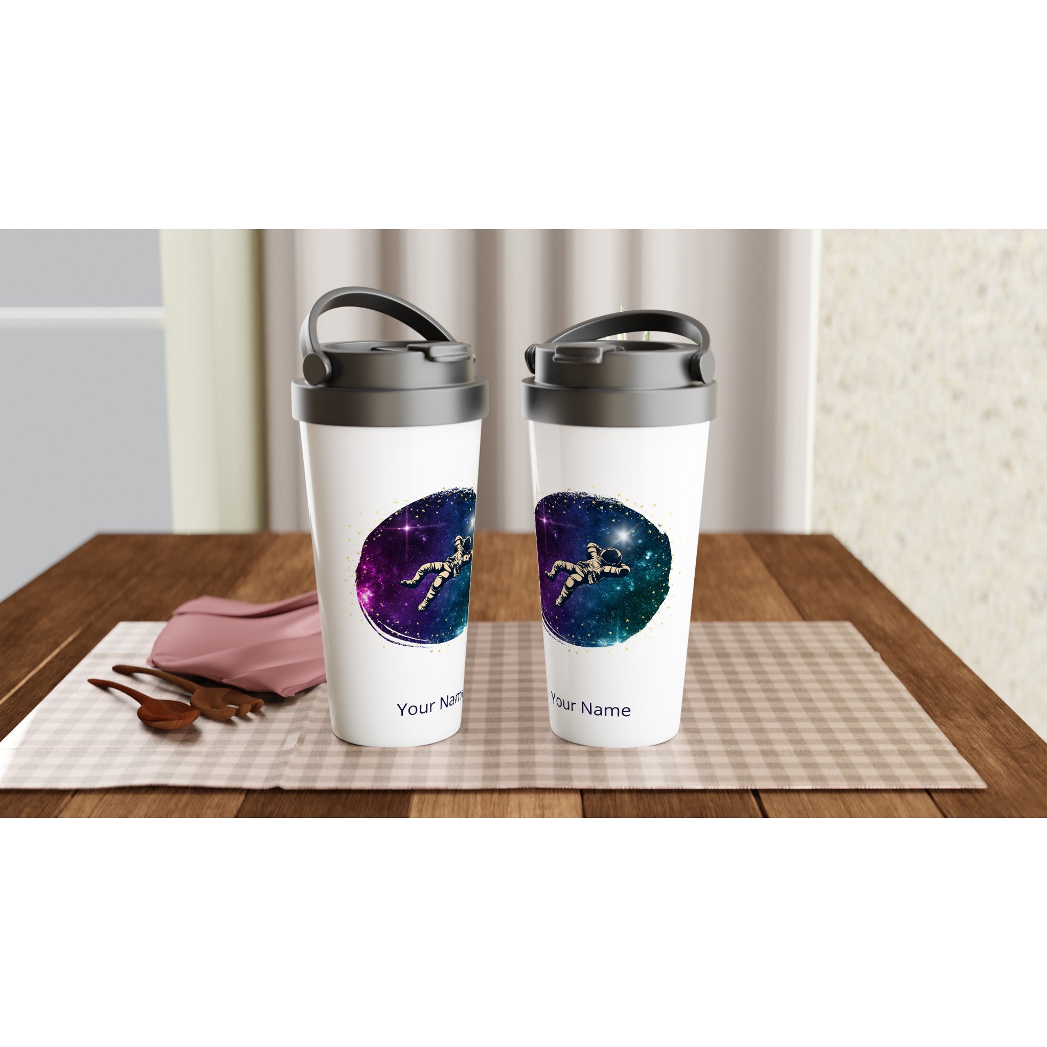 Personalised - Spaceman - White 15oz Stainless Steel Travel Mug Personalised Travel Mug Globally Fulfilled space