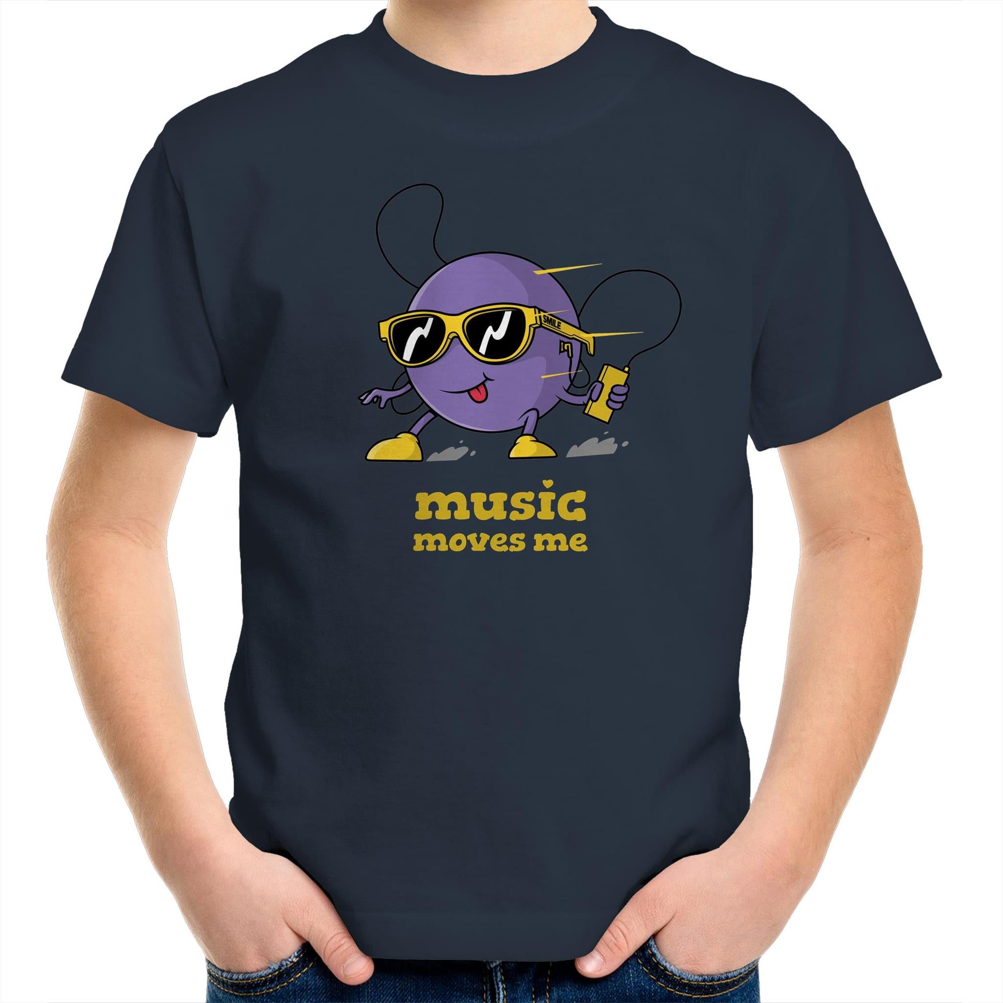 Music Moves Me - Kids Youth T-Shirt Navy Kids Youth T-shirt Music Printed In Australia