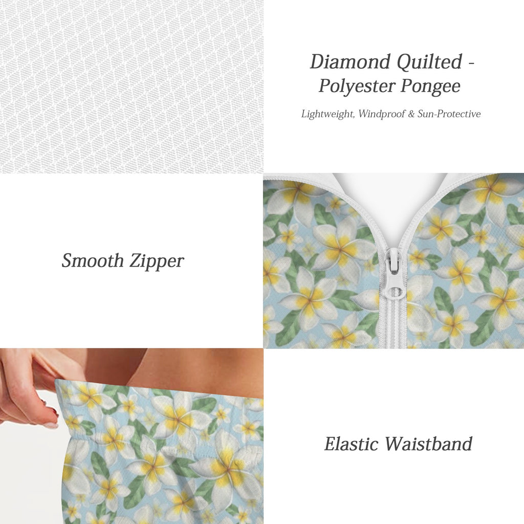 Delicate Frangipani Women's Windbreaker Short Set Women's Windbreaker Short Set Plants Printed Offshore