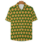Yellow Flowers On Green Women's Short-Sleeve Button Up Shirt