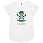 Hello Humans, Alien - Womens Scoop Neck T-Shirt White Womens Scoop Neck T-shirt Printed In Australia Sci Fi