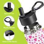 Pink Hearts On White 12oz Kids Water Bottle with Straw Lid