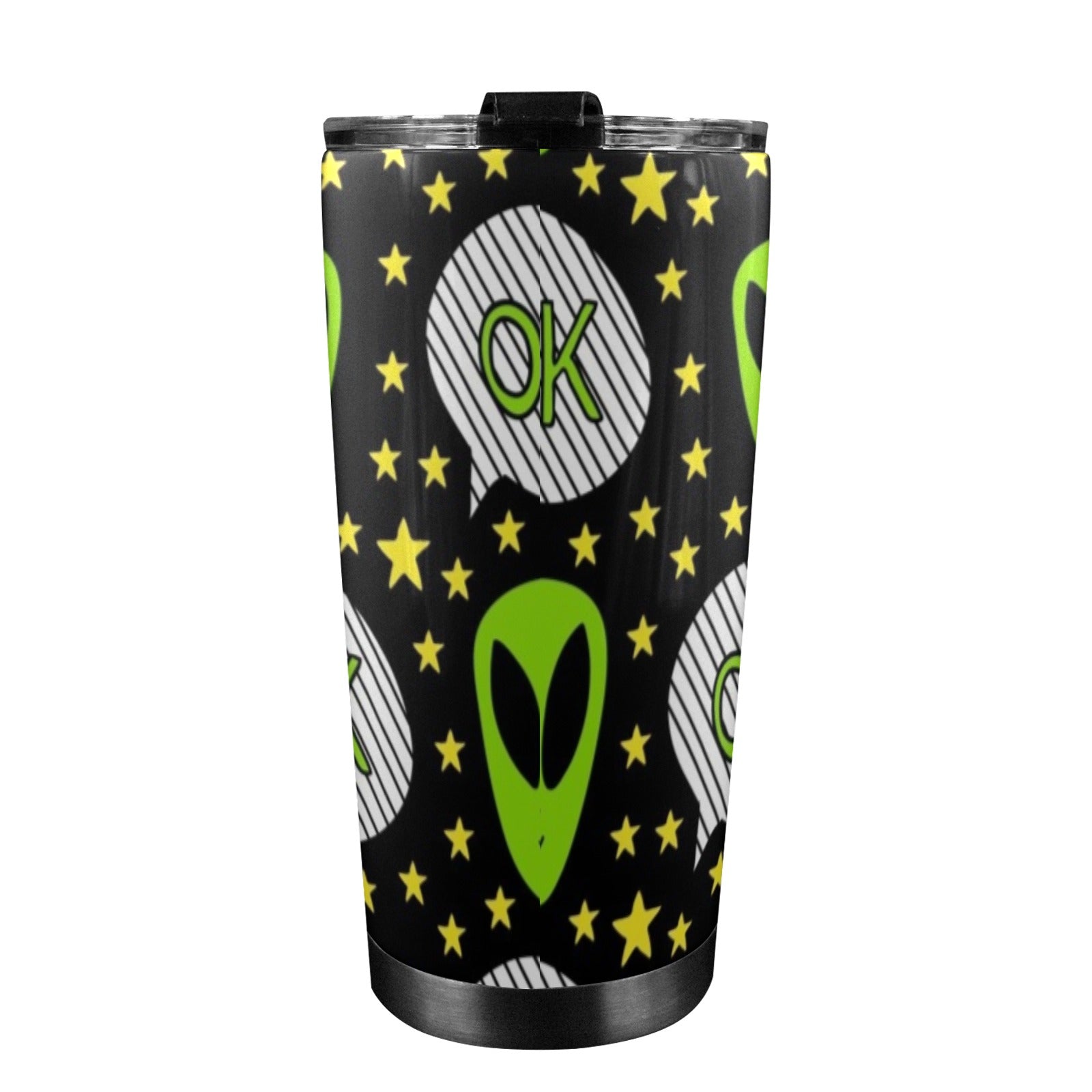 Alien OK - 20oz Mobile Tumbler with Lid (Black Lock) 20oz Travel Mug Printed Offshore Sci Fi