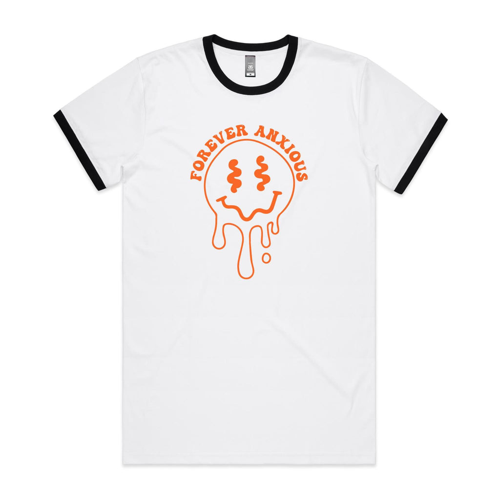 Forever Anxious - Staple Ringer Tee White Black Ringer T-Shirt Printed In Australia