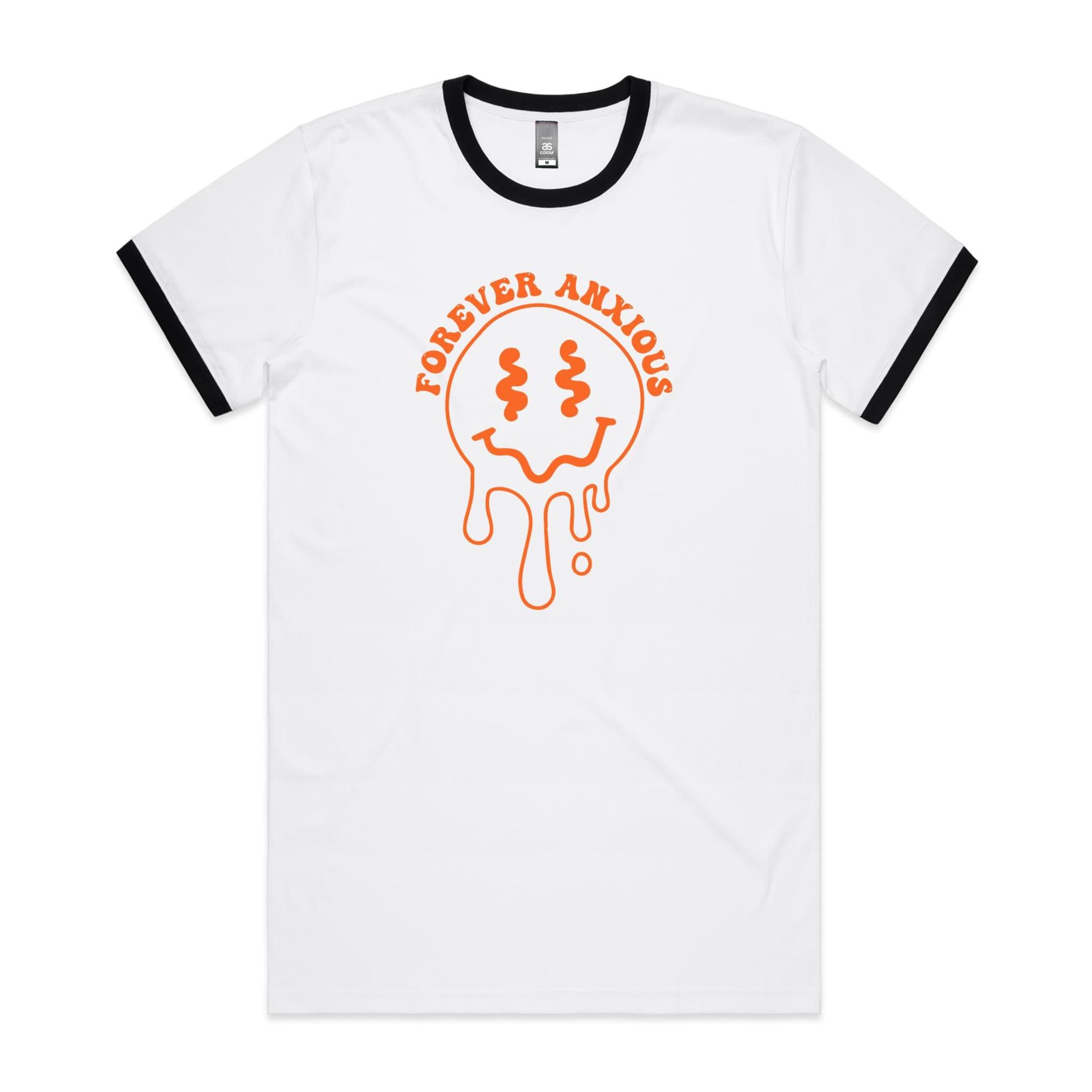 Forever Anxious - Staple Ringer Tee White Black Ringer T-Shirt Printed In Australia