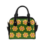 Yellow Flowers On Green Shoulder Handbag