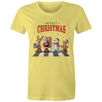 Fab Four, Merry Christmas - Womens T-shirt Yellow Womens Christmas T-shirt Christmas Printed In Australia