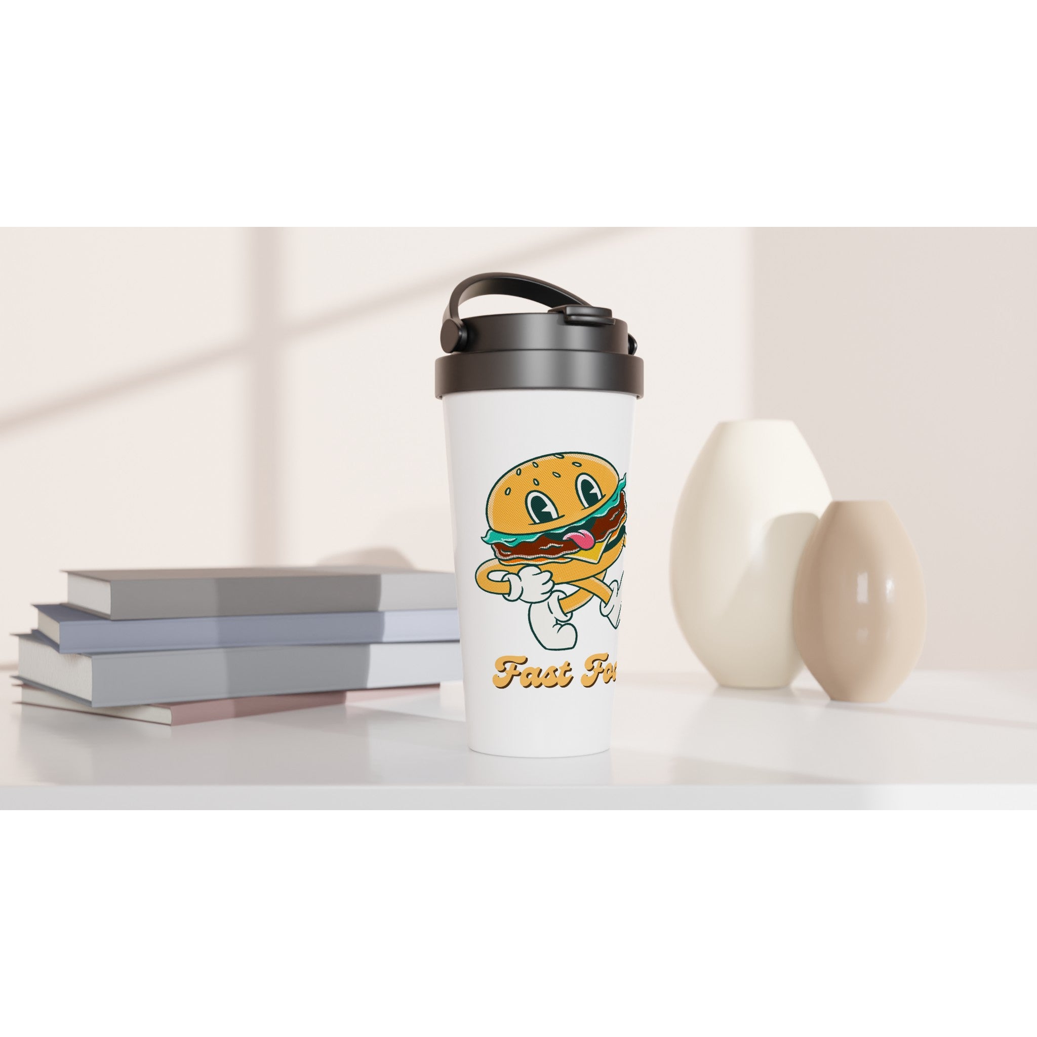 Fast Food - White 15oz Stainless Steel Travel Mug Travel Mug food Globally Fulfilled Retro