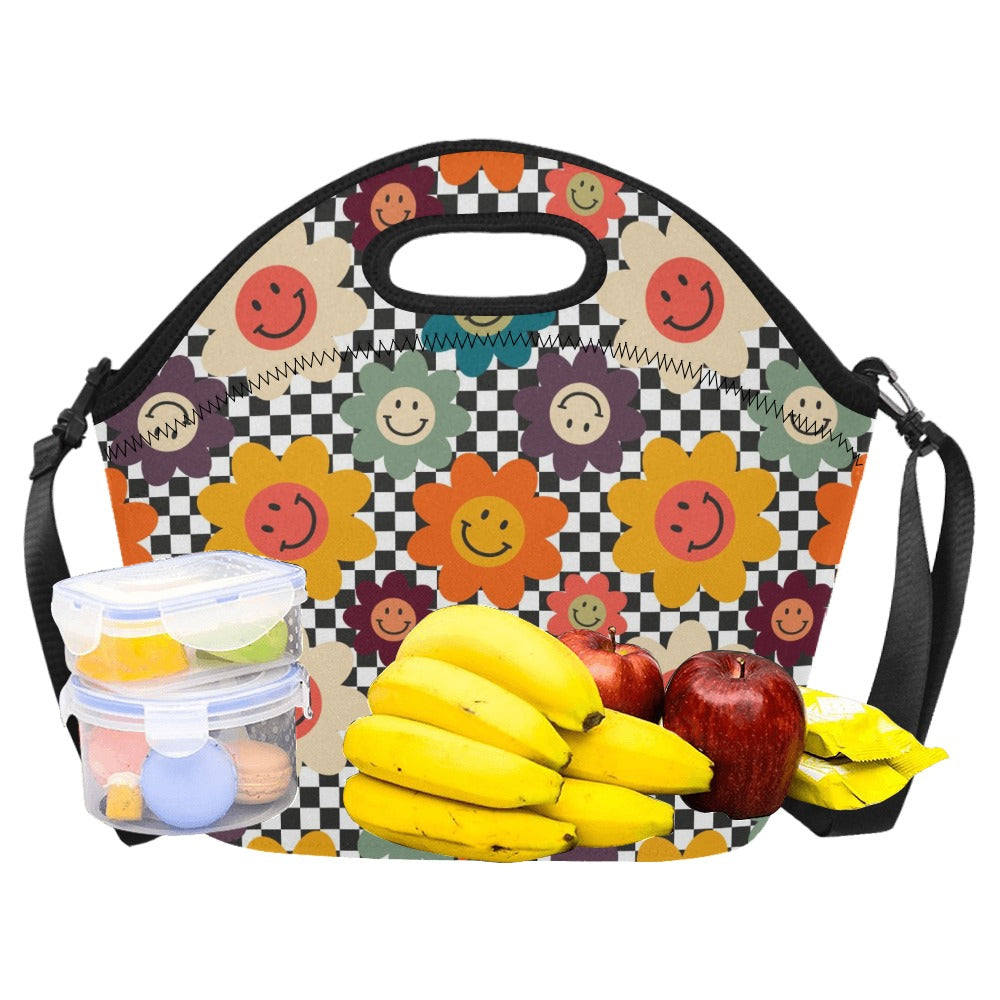 Happy Retro Flowers - Neoprene Lunch Bag Neoprene Lunch Bag Printed Offshore